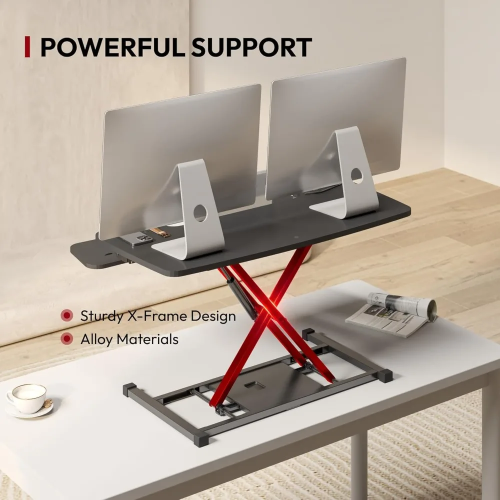 32" Height Adjustable Standing Desk Converter, Switch Sit to Stand Computer Office Riser with Wide Keyboard Tray, Black