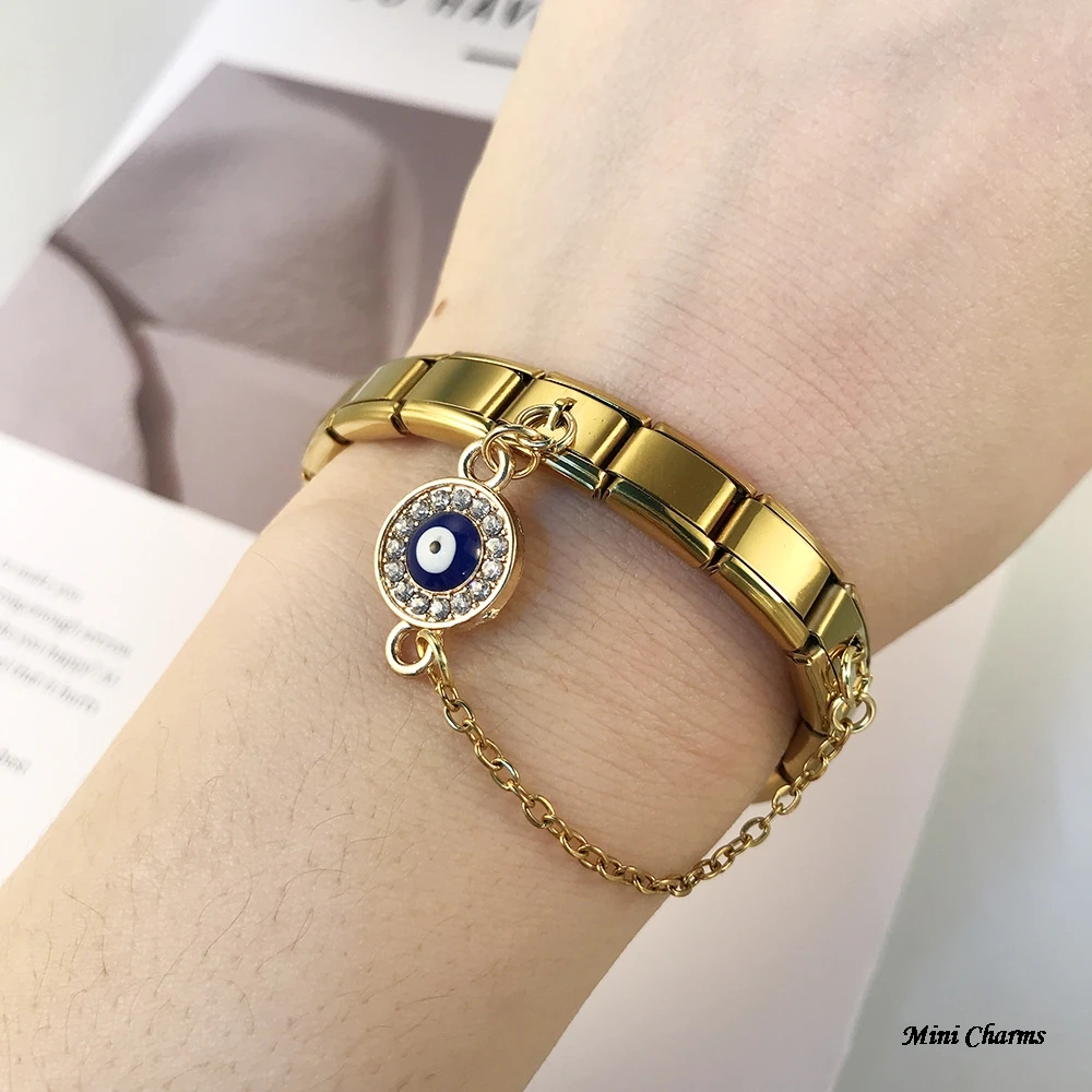 Modischer Schmetterling-Anhänger mit bösen Augen und Hängekette, italienische Charms, passend für 9-mm-Armbänder, Edelstahlschmuck – Detail 9