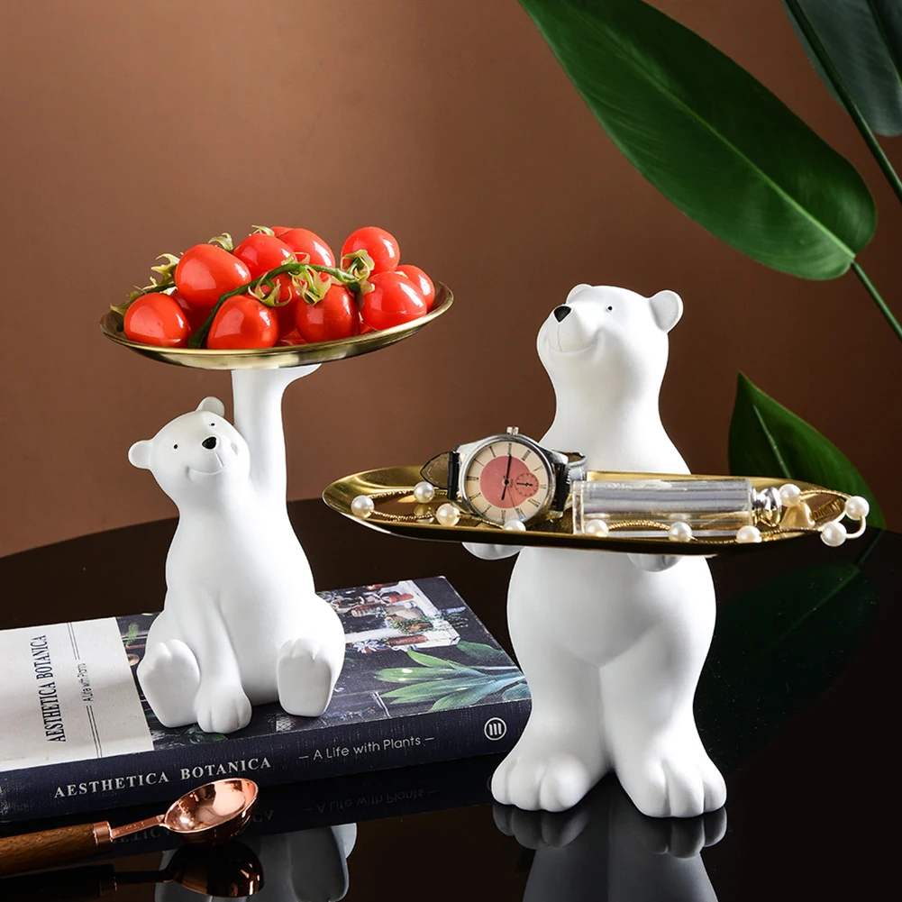 Cute Polar White Bear Statue Storage Tray Nordic Home Decor Living Room Table Decoration Snacks Storage Tray Decoration Crafts