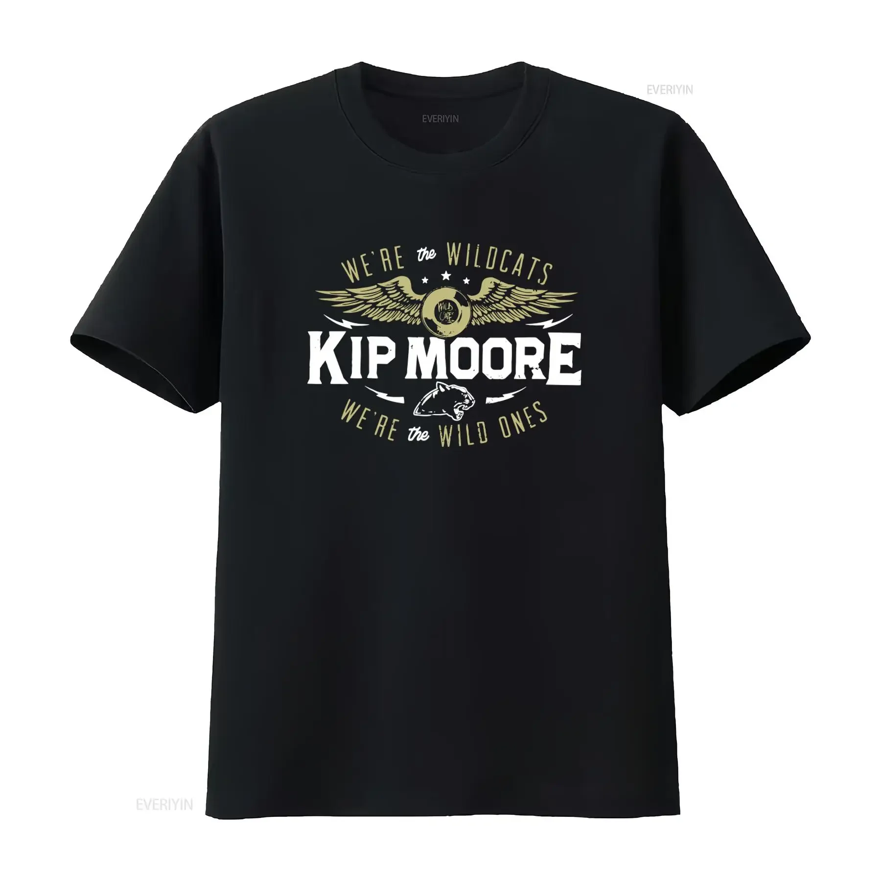 Men's Kip Moore We're The Wild Ones T Shirt Medium Black with Wildcats Wings and Panther Print vintage Washed