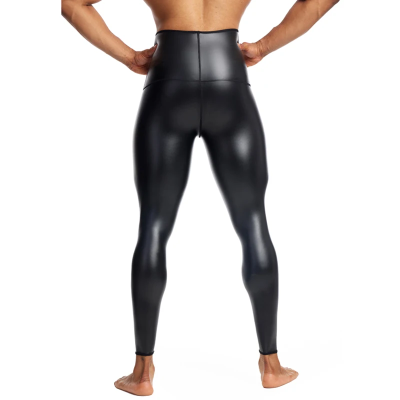 Mens Black High Waist Body Shaper Leather Pants Waist Trainer Shapers Control Panties Compression Underwear Fitness Shaper Pants