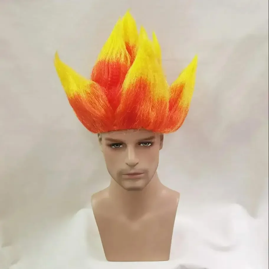 WHIMSICAL W Mens Short Ombre Orange Wig Short Spiky Wig for Men Flame Costume Dress Up Fancy Party Fire Costume Wig