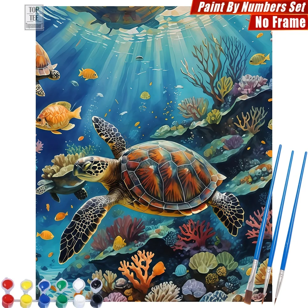 

Sea Turtle Coral DIY Digital Oil Paints Set - Tropical Fish Underwater Wall Art Home Decor Day Of The Dead Gift For Mom