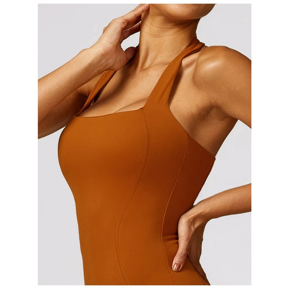 Mono de entrenamiento con cuello cuadrado para mujer, mono sin mangas con cuello Halter acolchado, ajustado, pantalones cortos de Yoga deportivos de una pieza