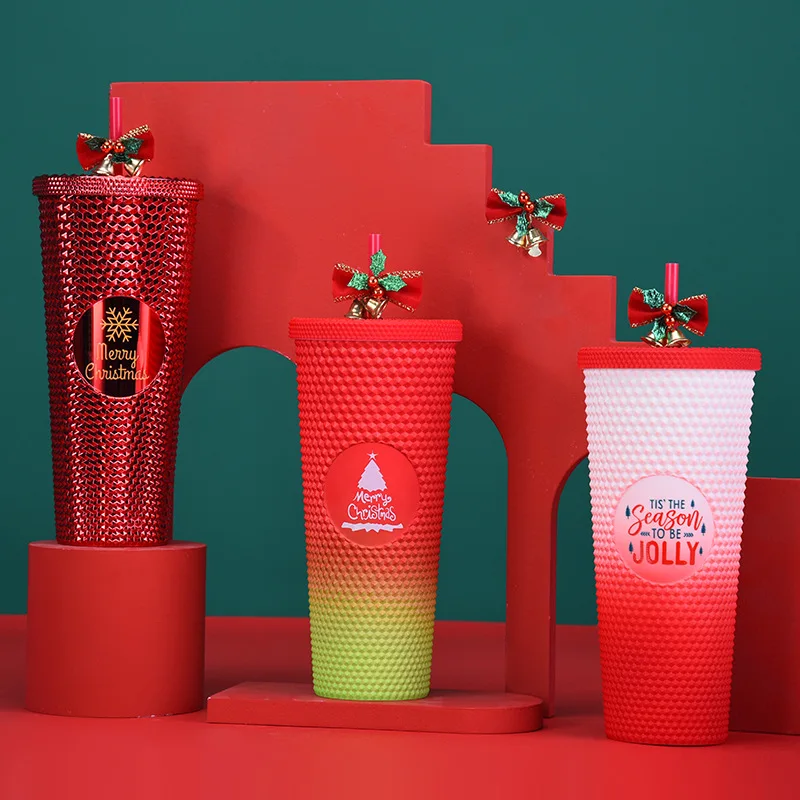 New 710ml Large Capacity Double-Layer Plastic Practical Straw Cup Creative Handheld Cup Gradient Straw Cup Girl Christmas Gifts