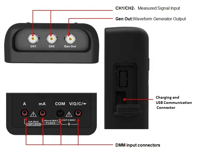 2D42 3in1 USB Portable 2 Channel 40mhz Digital Multimeter +Waveform Generator+Handheld Oscilloscope