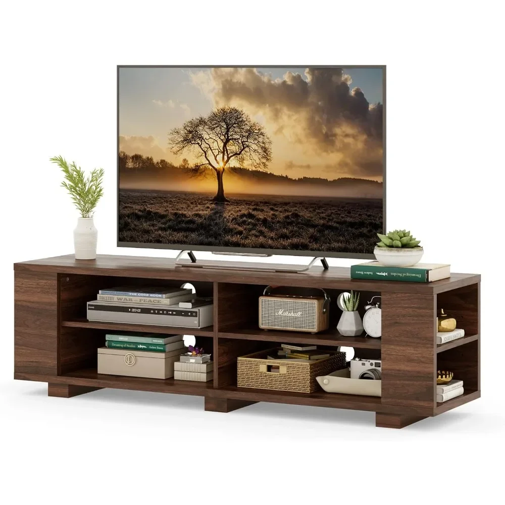 TV Stand for TVs up to 65 Inch Flat Screen, Modern Entertainment Center with 8 Open Shelves, Universal TV Storage Cabinet