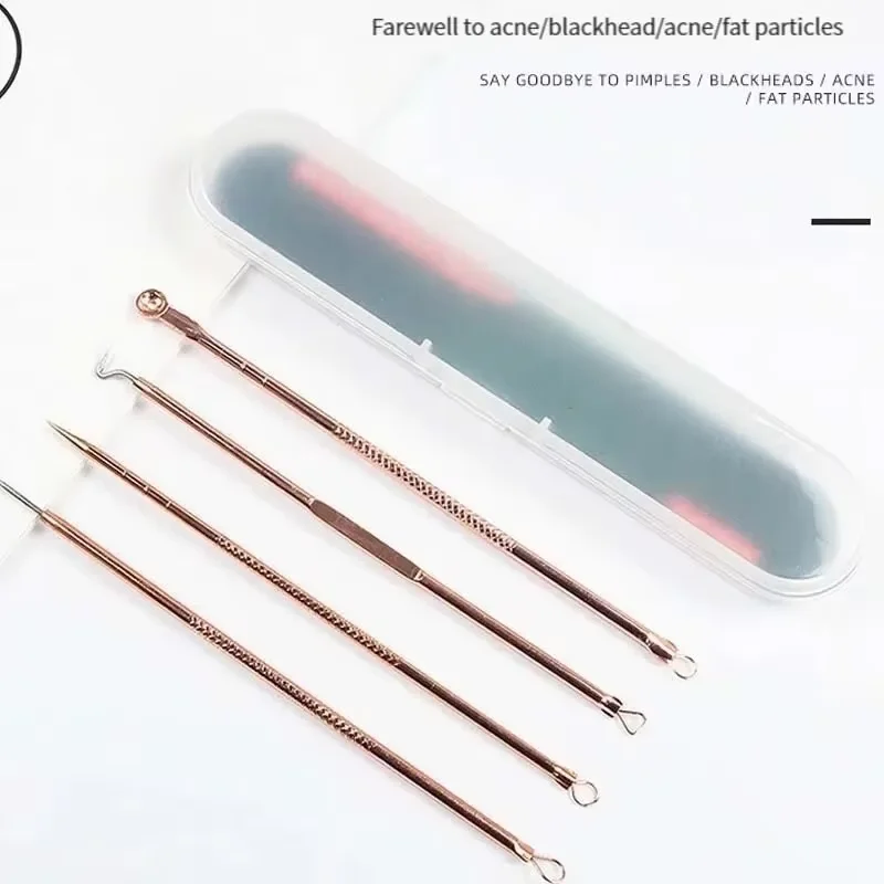 Rose Gold 4 Pcs Plating Double Head Acne Needle Black Head Removal Needle Portable Beauty Tool Set