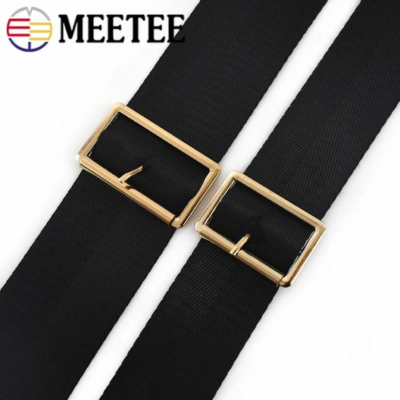 Meetee 4/10pcs 40/50mm Metal Tri-Glide Pin Buckles for Bags Shoes Strap Adjust Roller Belt Buckle DIY Webbing Leather Accessory