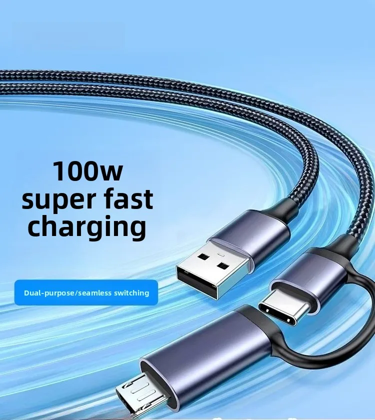 For UGREEN US324 2-in-1 6A 66W Fast Charging Cable Type-C + Micro USB for  Xiaomi 1m