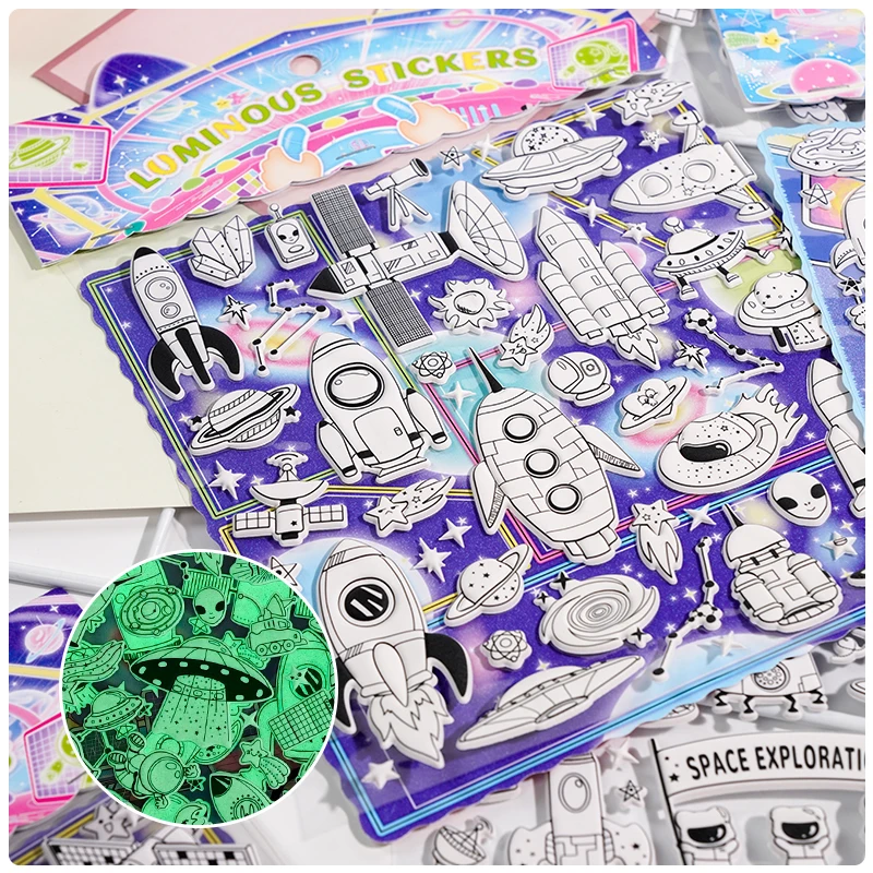 

1 комплект, случайное дорожное пространство 2 в 1, мультяшные 3D серебристые наклейки, скрапбукинг, сделай сам, журнал, канцелярские принадлежности, наклейка, школьные принадлежности, подарок