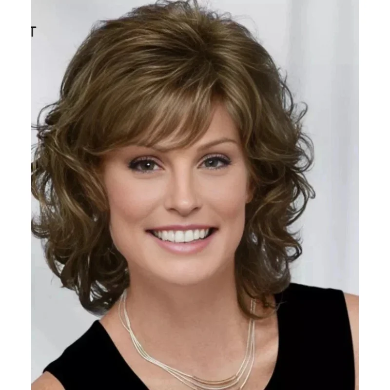 

Human Hair New Fashion Women's Long Natural Brown Wavy Wigs 12 In