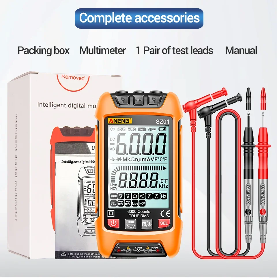 

ANENG SZ01 Digital Multimeter 6000 Counts AC/DC Voltage Current Capacitance Tester Professional Electrician Tools Multitester
