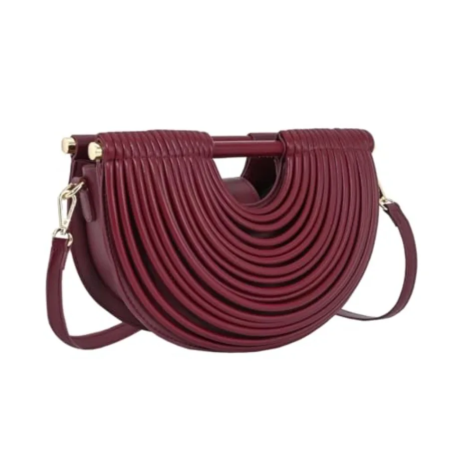 Half-Moon Clutch Purse for Women Wedding Woven Evening Shoulder Bag Top Handle Party Prom Handbag