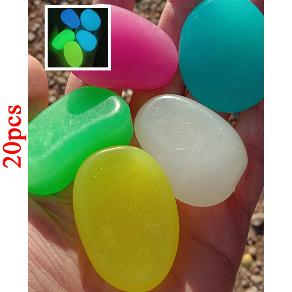 20pcs/bag Glow in the Dark Garden Pebbles Lawn Garden Stone Aquarium Glow Stone Outdoor Decor Stones for Outdoor Lace Decoration