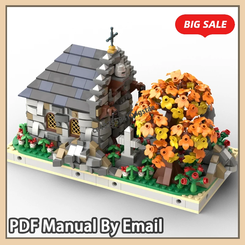 

MOC Small Particle Assembly Building Blocks Medieval Building Cemetery with A Tomb Castle Small Cemetery Model Toy 1281pcs