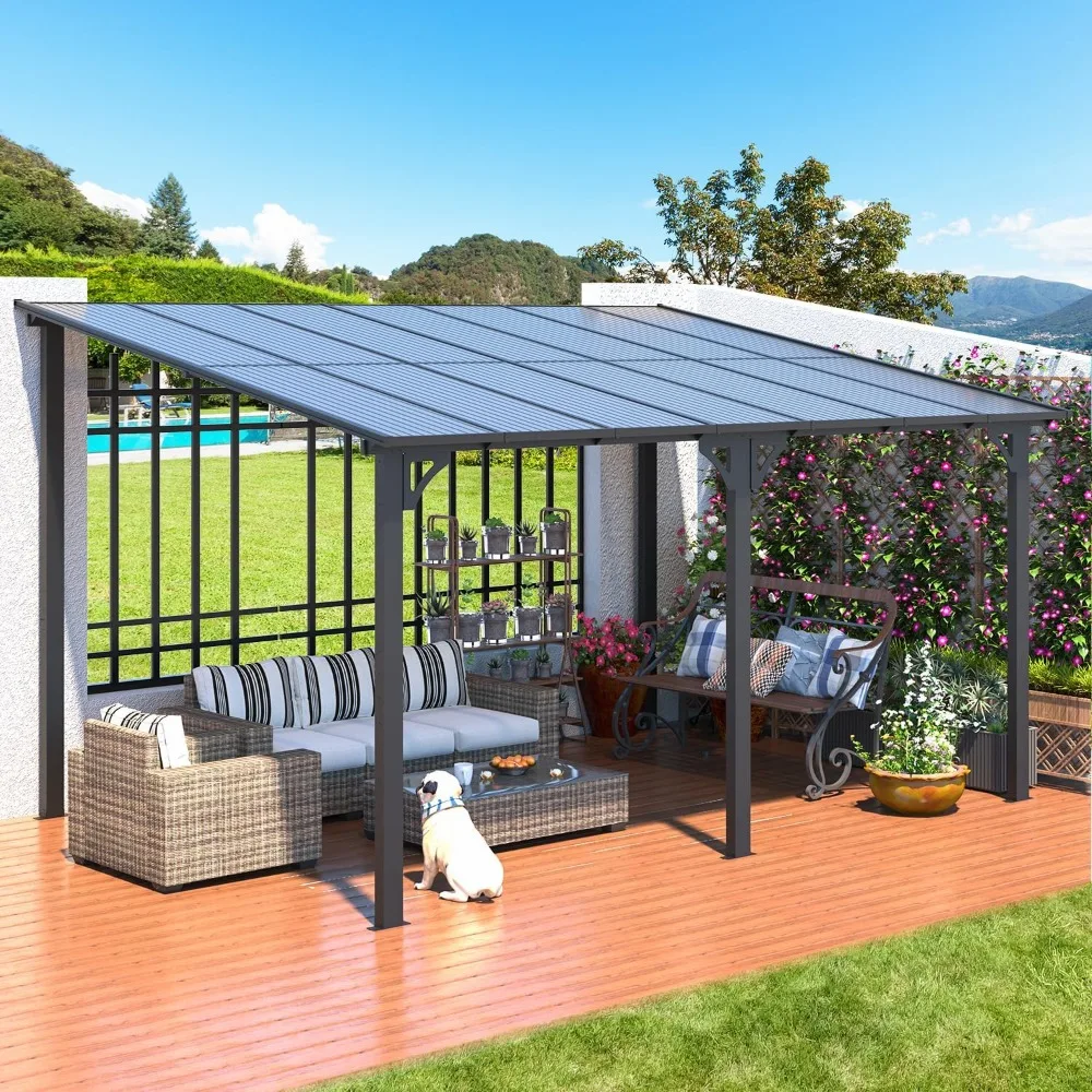 Gazebo for Patio, Hard Top Lean to Gazebo Pergola with Roof, Large Wall-Mounted Heavy Duty Awnings for Patio, Decks