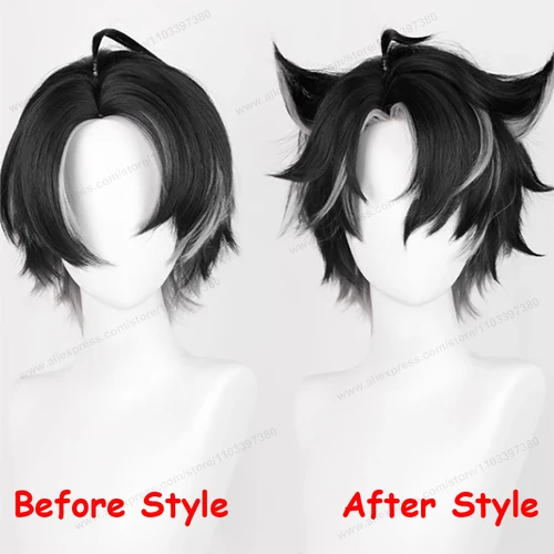 Imagen 2 del producto Peluca de Cosplay Wriothesley Fontaine, 30cm, pelo corto negro degradado gris, pelucas sintéticas resistentes al calor, pelucas de fiesta