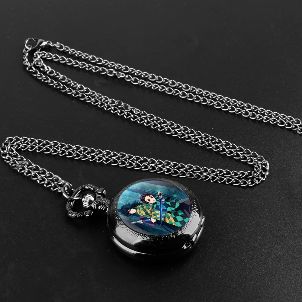 Demon Slayer Design Vintage Quartz Pocket Chain Watch Necklace Watches For Men Birthday Unique Gifts Mens Pocket Watches