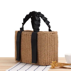 New Simple Portable Woven Handbag Japanese and Korean Princess Series Solid Color Straw Bag Casual Beach Bag Women's Bag