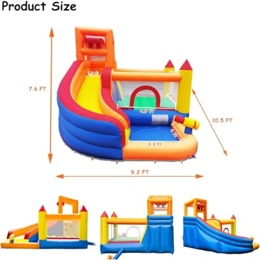 Inflatable Water Slide Bounce House for with Pool, PVC Blue Yellow, 5-in-1 Indoor/Outdoor Blow Up Play Center with Blower Inclu view 6