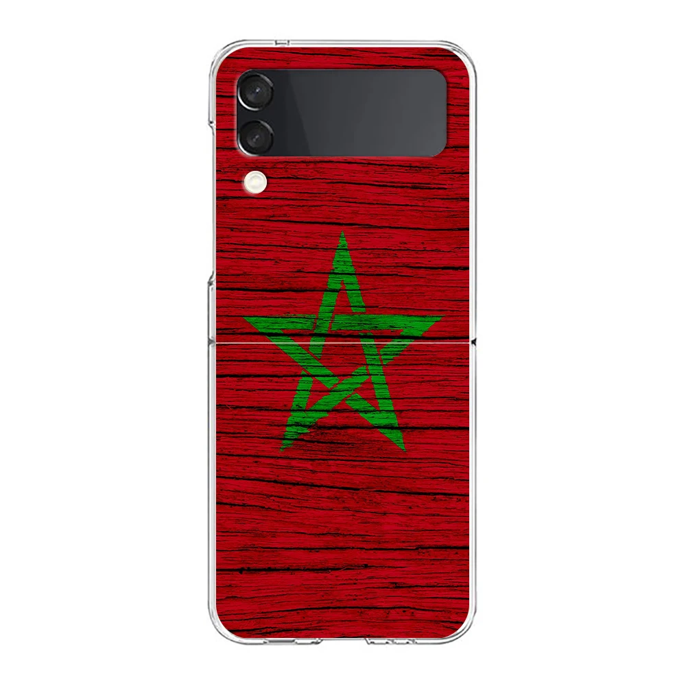 Morocco Flag Soccer Luxury Phone Case For Samsung Galaxy Z Flip 3 4 5 Hard Folding PC Shell For Samsung Z Flip3 Clear Cover