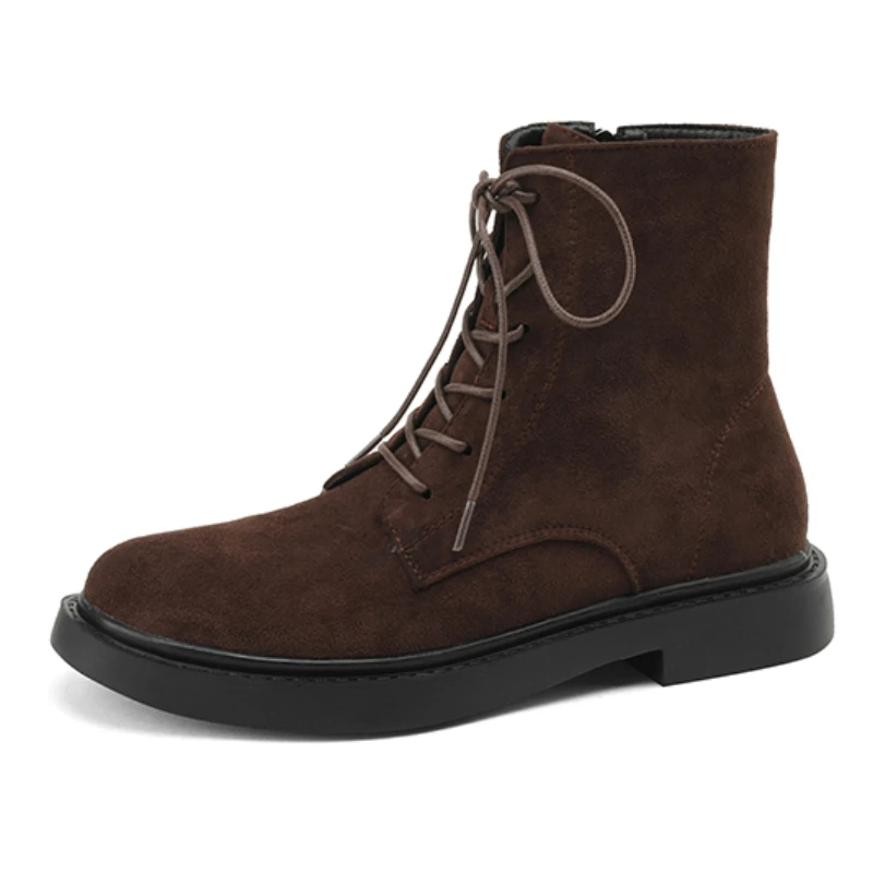 

Удобные женские ботильоны, осенне-зимняя обувь, короткие ботинки в стиле вестерн, черно-коричневые замшевые туфли на низком каблуке со шнуровкой