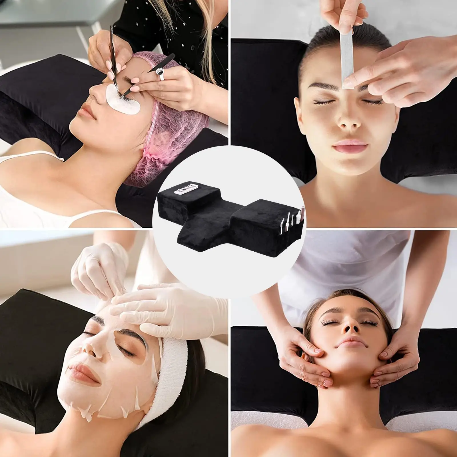 Eyelash Extension Pillow Neck Support, Velvet Memory Foam Ergonomic Beauty Pillow for Lash Extensions/Lifting/Makeup Salon