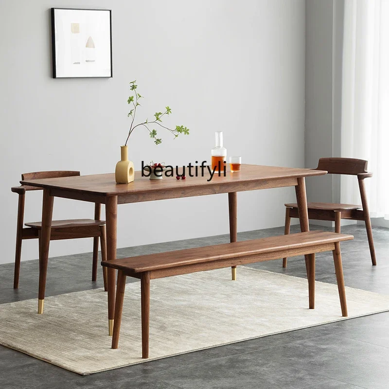 North American black walnut log dining table Nordic solid wood rectangular dining table Modern strip table