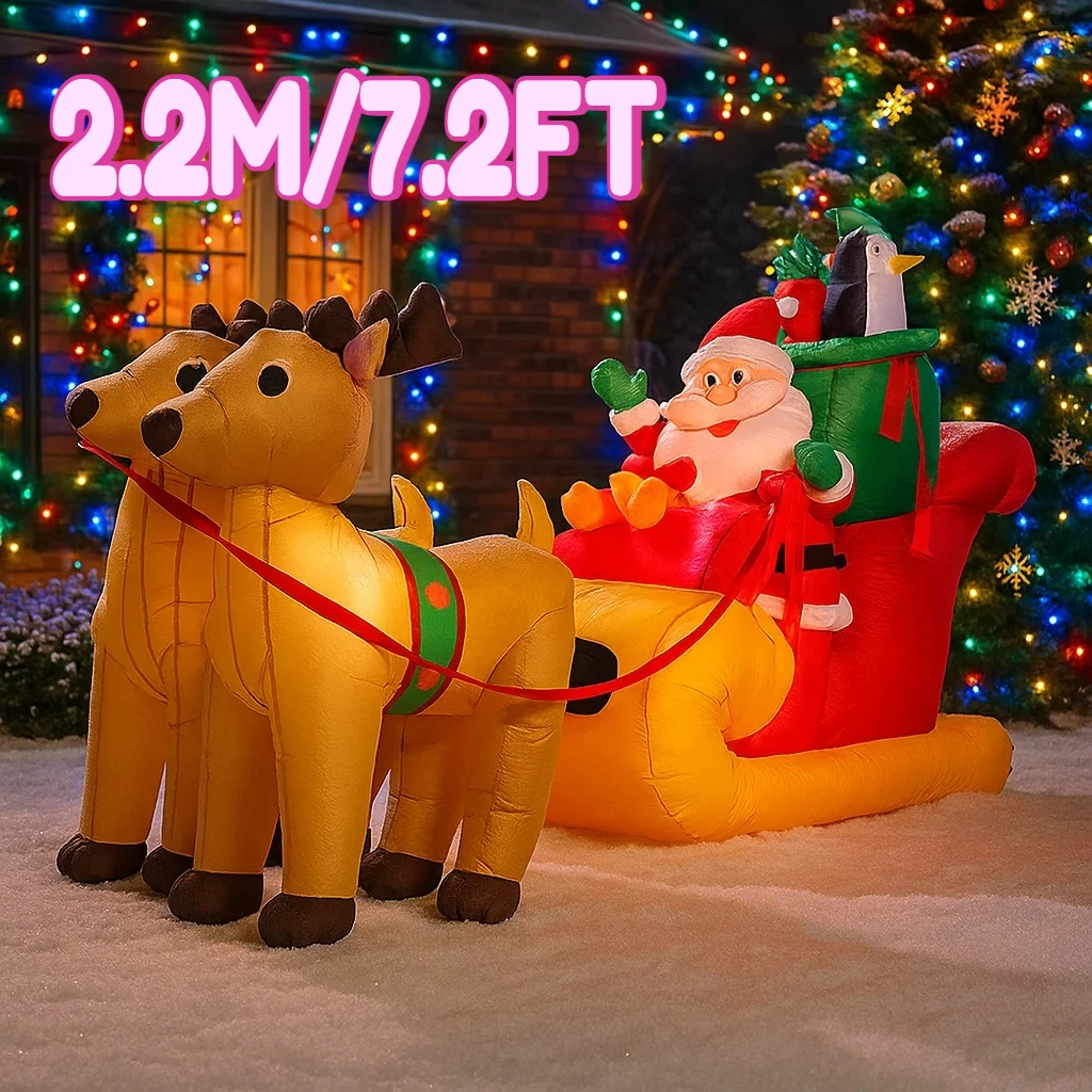 2.2 متر/7.2FT نفخ سانتا كلوز على مزلقة مع أضواء الرنة LED ساحة المنزل لوازم عيد الميلاد في الهواء الطلق عطلة الإضاءة ديكور