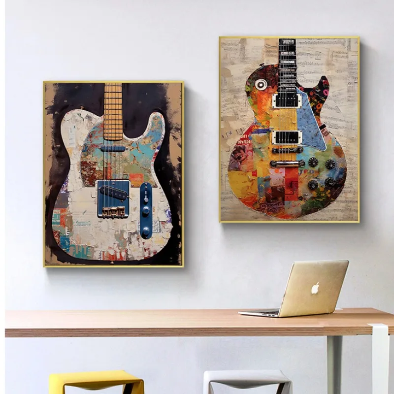 Electric Guitar Trendy Musical Instrument Poster Modern  Abstract Fashion Design Canvas Art Painting Picture Bar Home Decor Gift