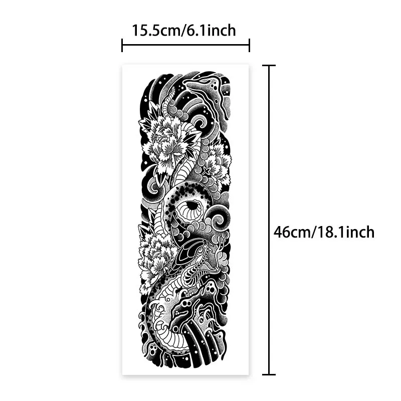 Sea Snake Full Arm Waterproof Temporary Tattoo Sticker, Long-lasting for 1-2 Weeks, Realistic Semi-Permanent Fake Tattoo
