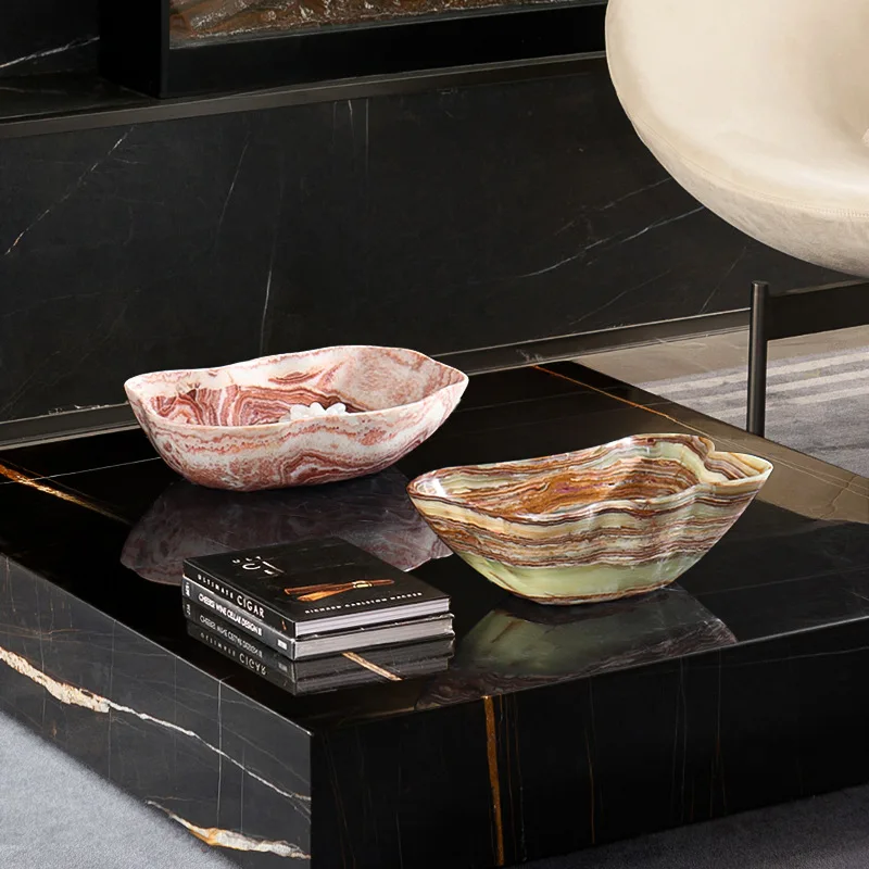 Wabi Sand Wind Retro Natural Jade Fruit Plate Sample Room Marble Irregular Tray Premium Storage Fruit Plate