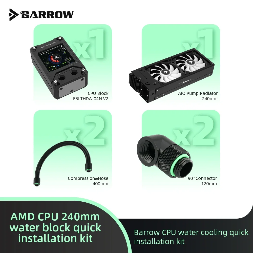 Barrow Digital Display CPU Water Cooling Kit 240mm Quick Installation Kit for PC Gaming Cooling Liquid Cooled Building