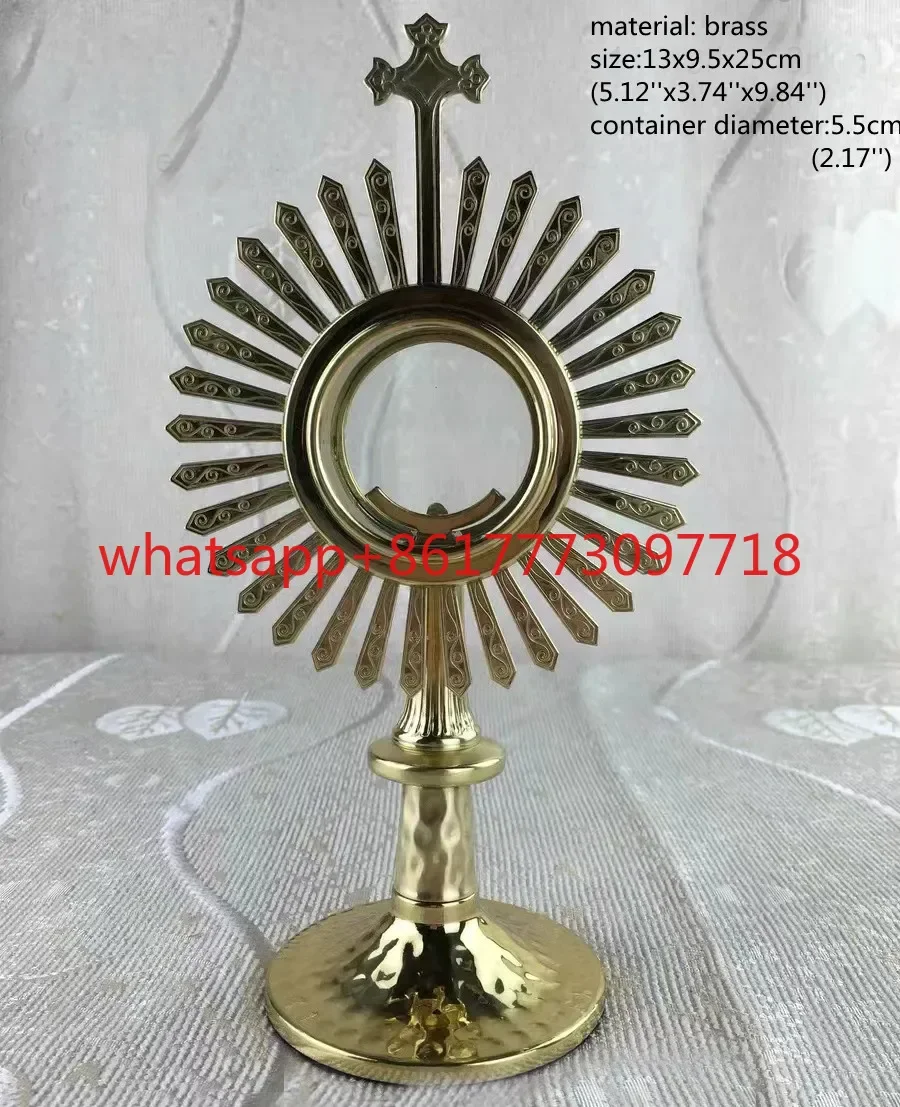 Catholic Brass Monstrance With Ray And Budded Cross With Circular Luna Holy Reliquary Church Supplies