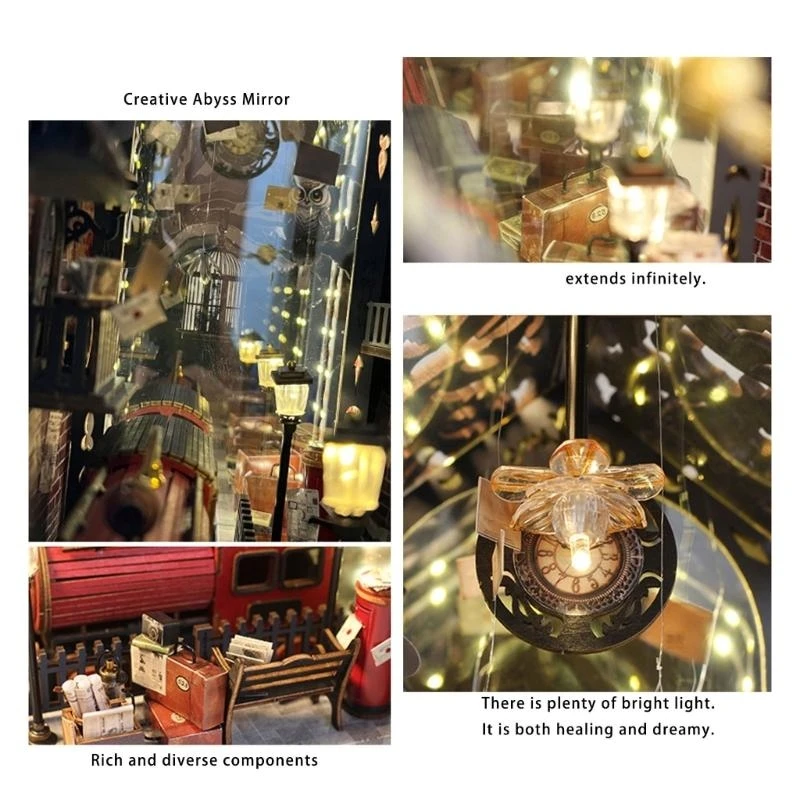 Set artigianale in legno Inserto per libri architettura in miniatura con materiali per scaffali a luce LED per adulti e 15UB