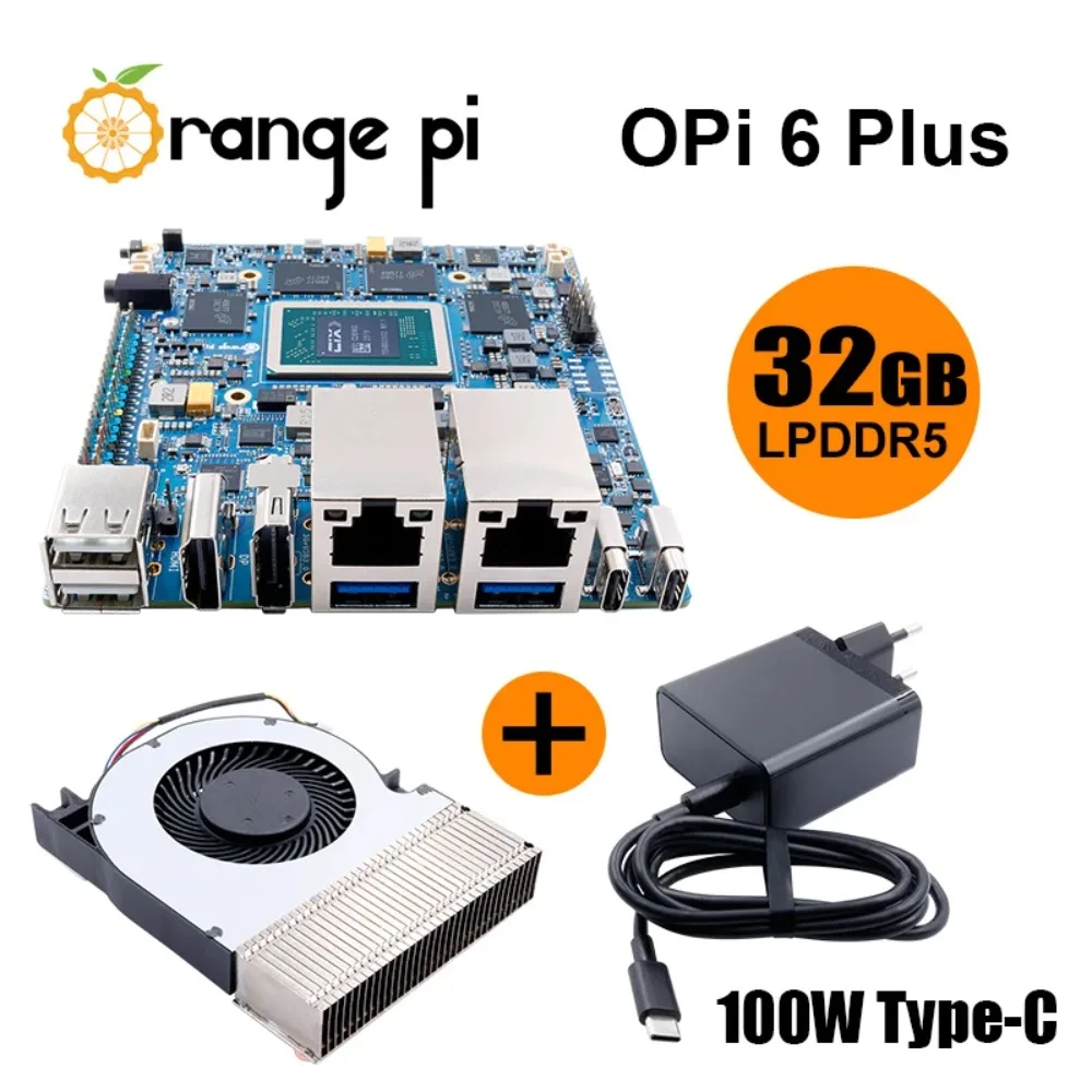 AvaCoreOrange Pi 6 Plus Single Board Computer 32GB RAM +heat Sink (Pre-Assembly) +100W (20V5A) Power Supply