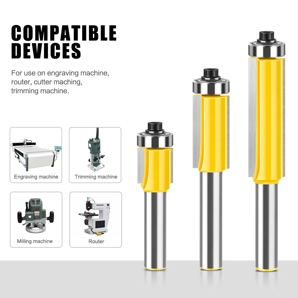 1 PC 8mm Shank Lengthened Trimming Cutter Belt Bearing Straight  Trimming Router Bit Slotting Burr  Head Trimming Cutter