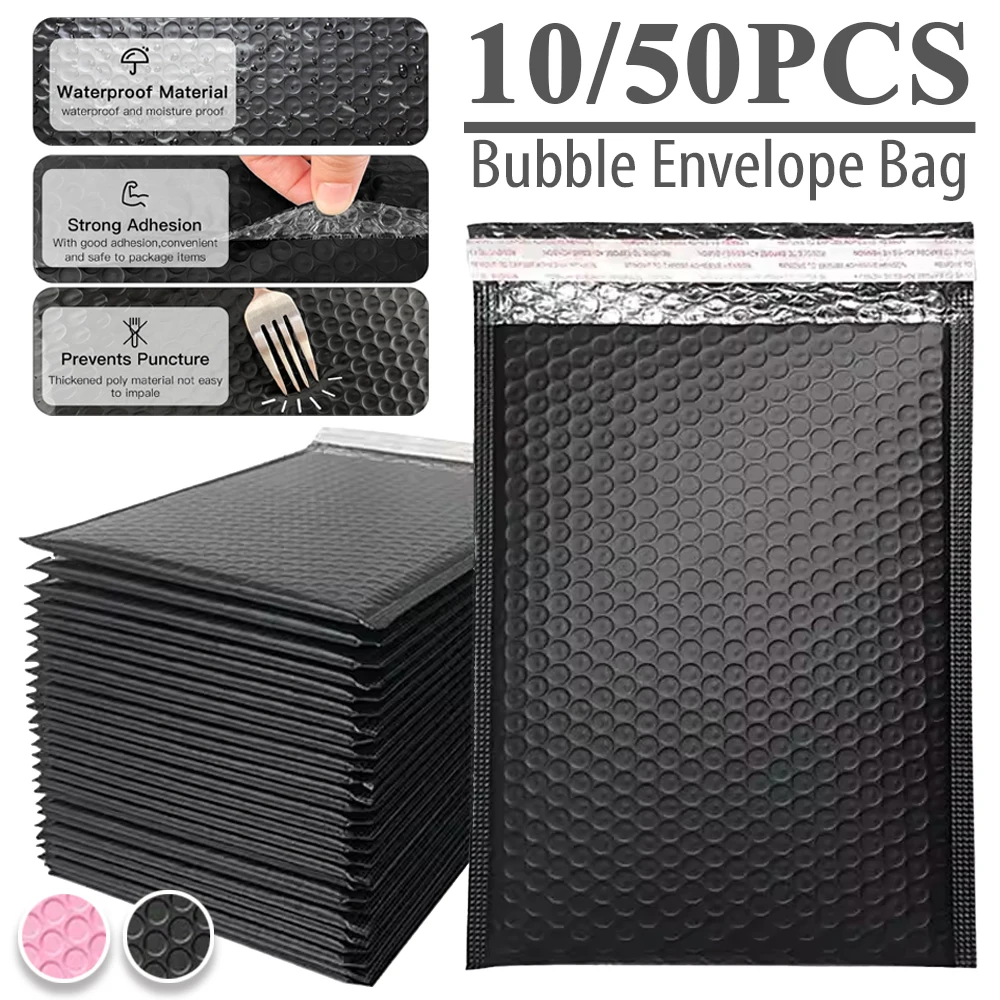 10/50PCS Black Self Seal Foam Envelope Bags with Bubble, Mailers Padded Shipping Envelopes Mailing Bag Shipping Packages Bag