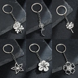 Elegant Cherry Blossom Keychain Fashion Rose Dandelion Lily Keyrings Flower DIY Accessories for Necklace Bracelet Making Jewelry