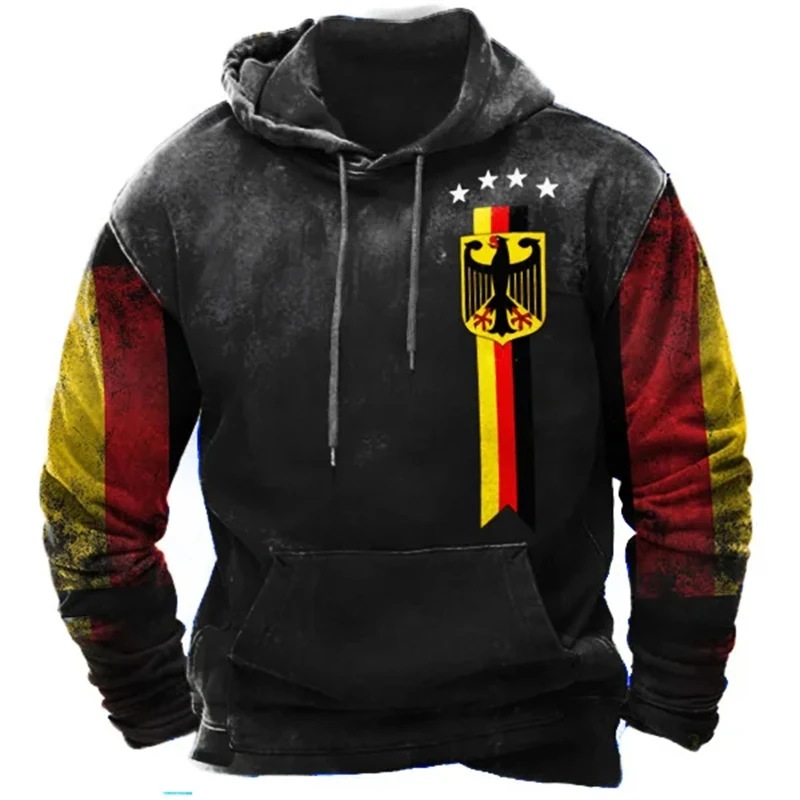 Vintage Deutschland Flagge Hoodie für Männer Deutsch übergroße lässige Kapuze Sweatshirts Pullover Langarm männliche Tops Street Bekleidung