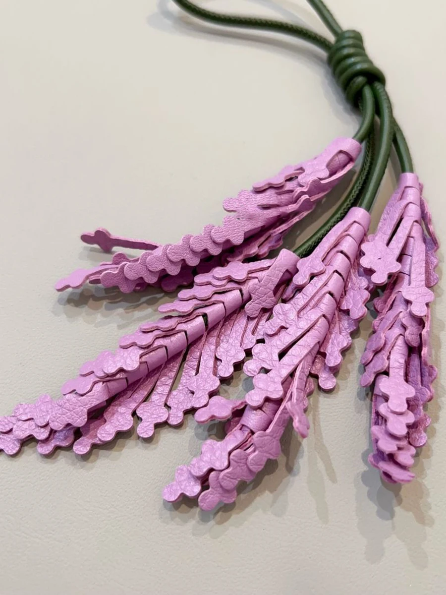 Lavender Cowhide Leather Bag Charm Purple Flower Keychain Bag Pendant Decoration High Quality Girl Gift Bag Accessories