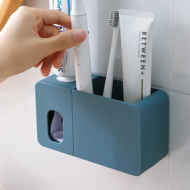 2 In 1 Toothpaste Dispenser With Toothbrush Holder Wall Mount Automatic Tooth Paste Squeezer Bath Organizer Bathroom Accessories