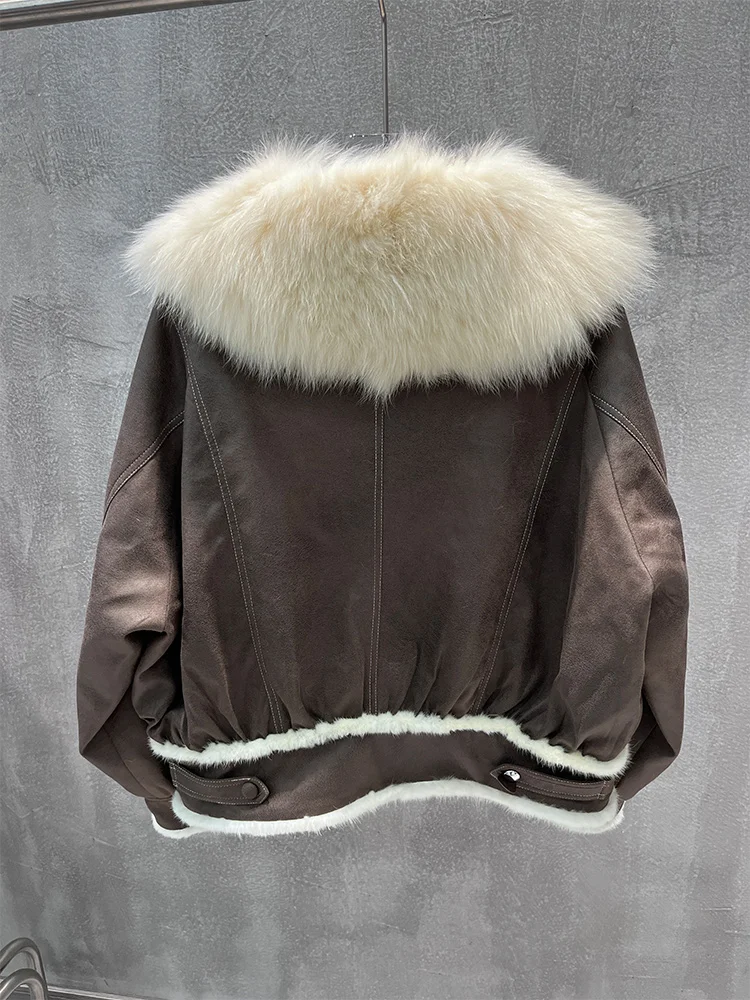 เสื้อแจ็คเก็ตขนเป็ดสำหรับผู้หญิง ปี 2025  คอปกขนสุนัขจิ้งจอกแท้ แจ็คเก็ตสั้น เสื้อผ้า แจ็คเก็ตพัฟเฟอร์เนื้อนุ่ม แจ็คเก็ตหนังกลับ  เสื้อโค้ทขนเป็ดหนาสำหรับผู้หญิง
