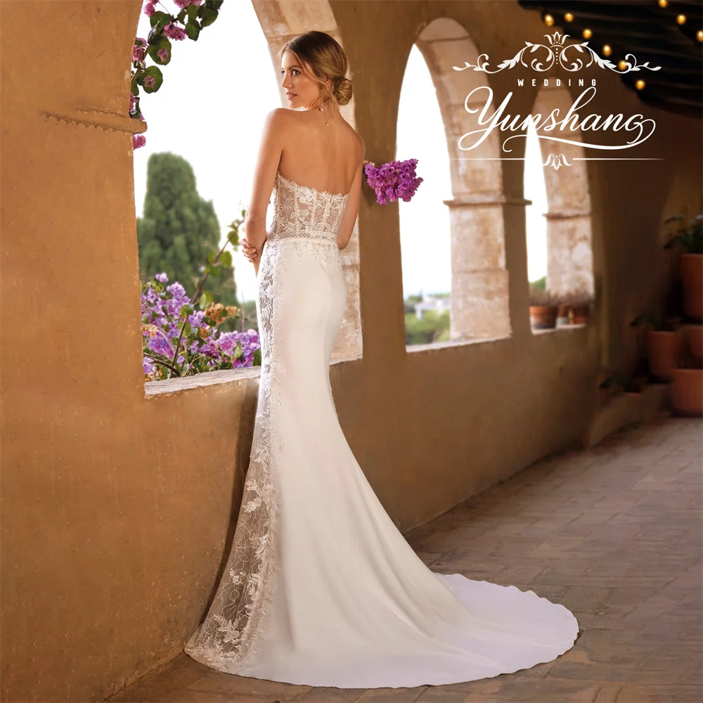 YunShang personnalisé chérie dentelle broderie sirène robe de mariée Appliques balayage Train Corset bretelles paillettes luxe plus récent