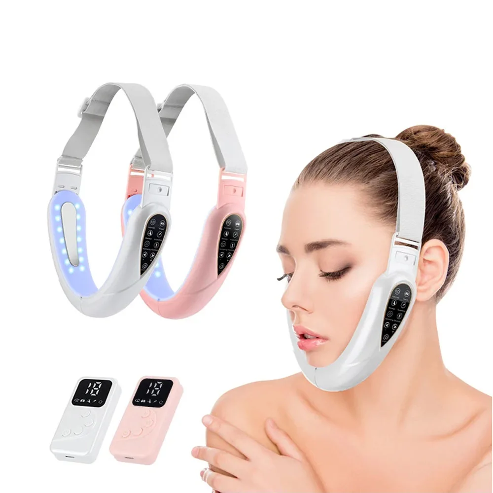 Electric V-Face Lifter EMS Facial Massage Belt Double Chin Remover LED 5 Modes Firming Beauty Device with Remote Control