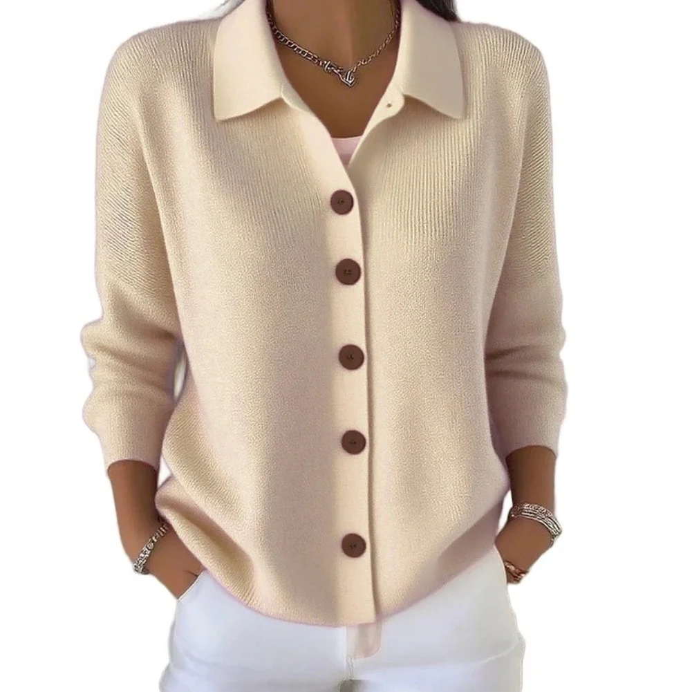 Women's Knit Sweater Coat Loose for Fit Solid Color Long Sleeve Button Down Cardigan with For Polo Neck for Winter Use