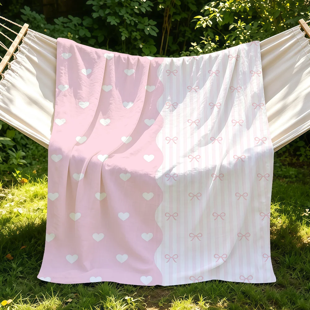Heart-shaped Bow Stitching Pattern Blanket Suitable For Sofas Beds Offices Cars Outdoor Travel An Ideal Gift For Friends Family