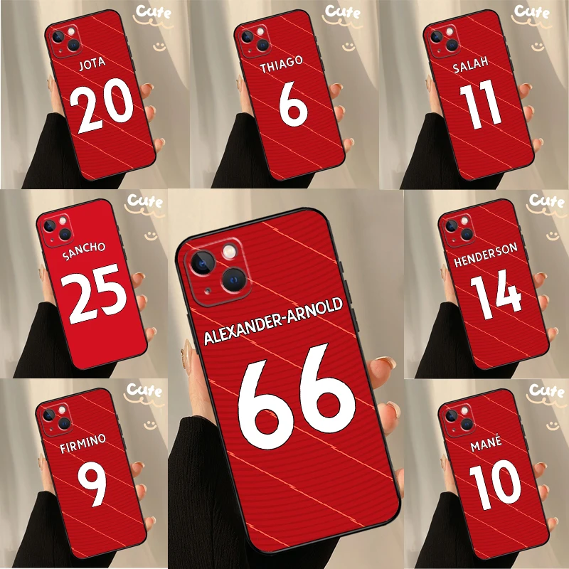 Football Player number Case For iPhone 13 12 11 14 15 16 Pro Max XR XS X Plus  12 13 Mini Bumper Cover Capa