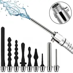 Douche Enema Vagina Anal Cleaning Switch faucet attachment Silicone Enema Syringe Shower Metal Butt Plug Nozzle Tip Gay Massager